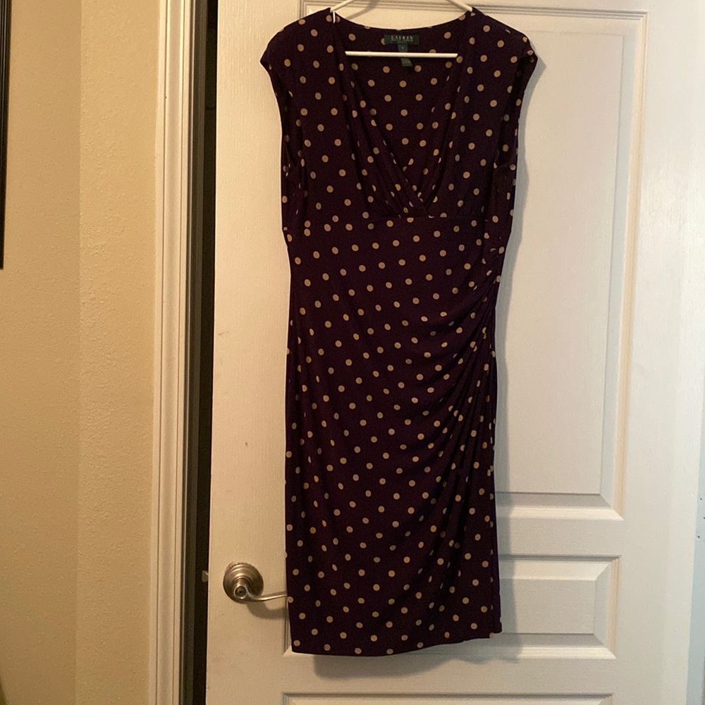 Deep purple/beige dots, size 14, Ralph Lauren cocktail dress